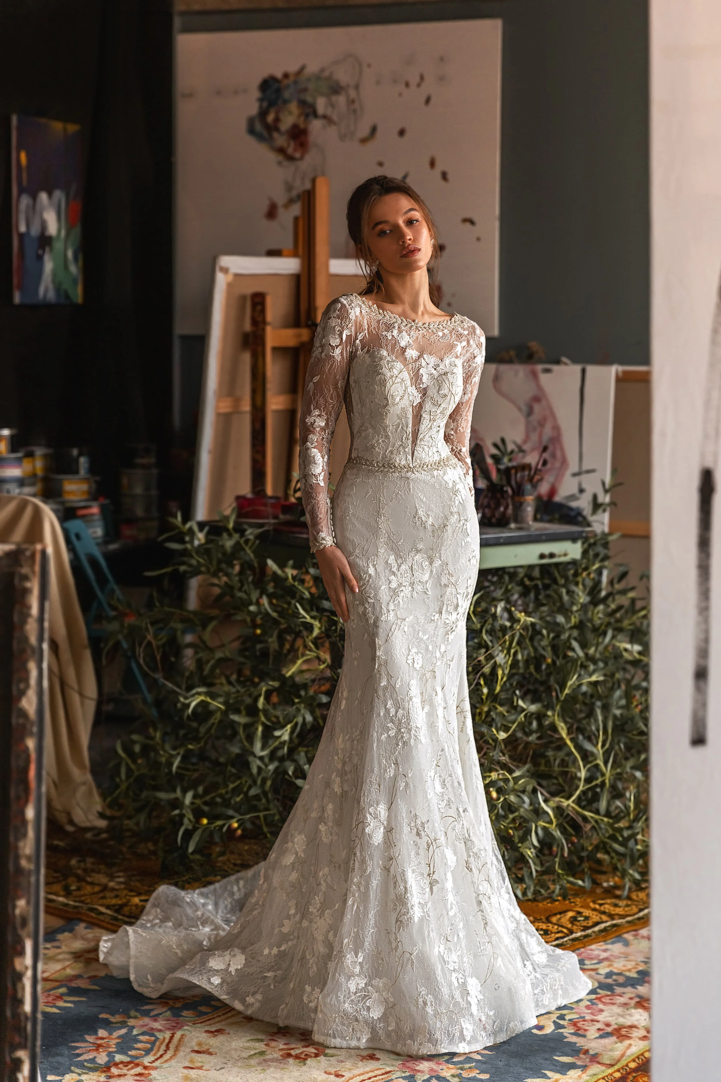 Wedding gowns on the rail at the Vona Bride atelier in Kitchener