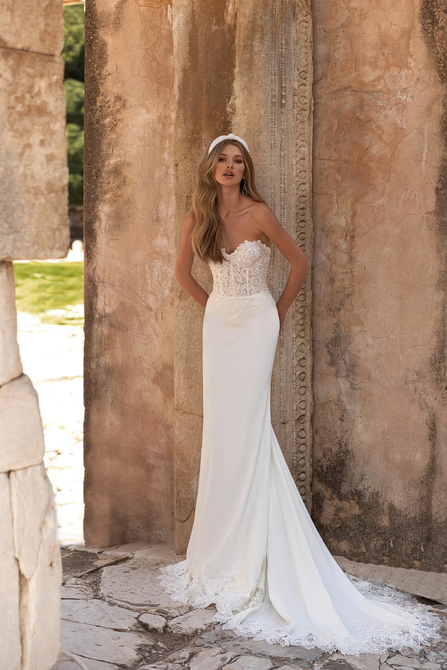 A bride in the Aurora gown at the Vona Bride atelier in Kitchener